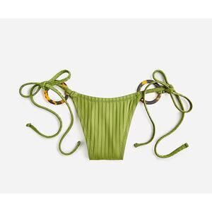 J. Crew Wide-Rib Curved Waist String Bikini Bottoms Rings Green S Small New